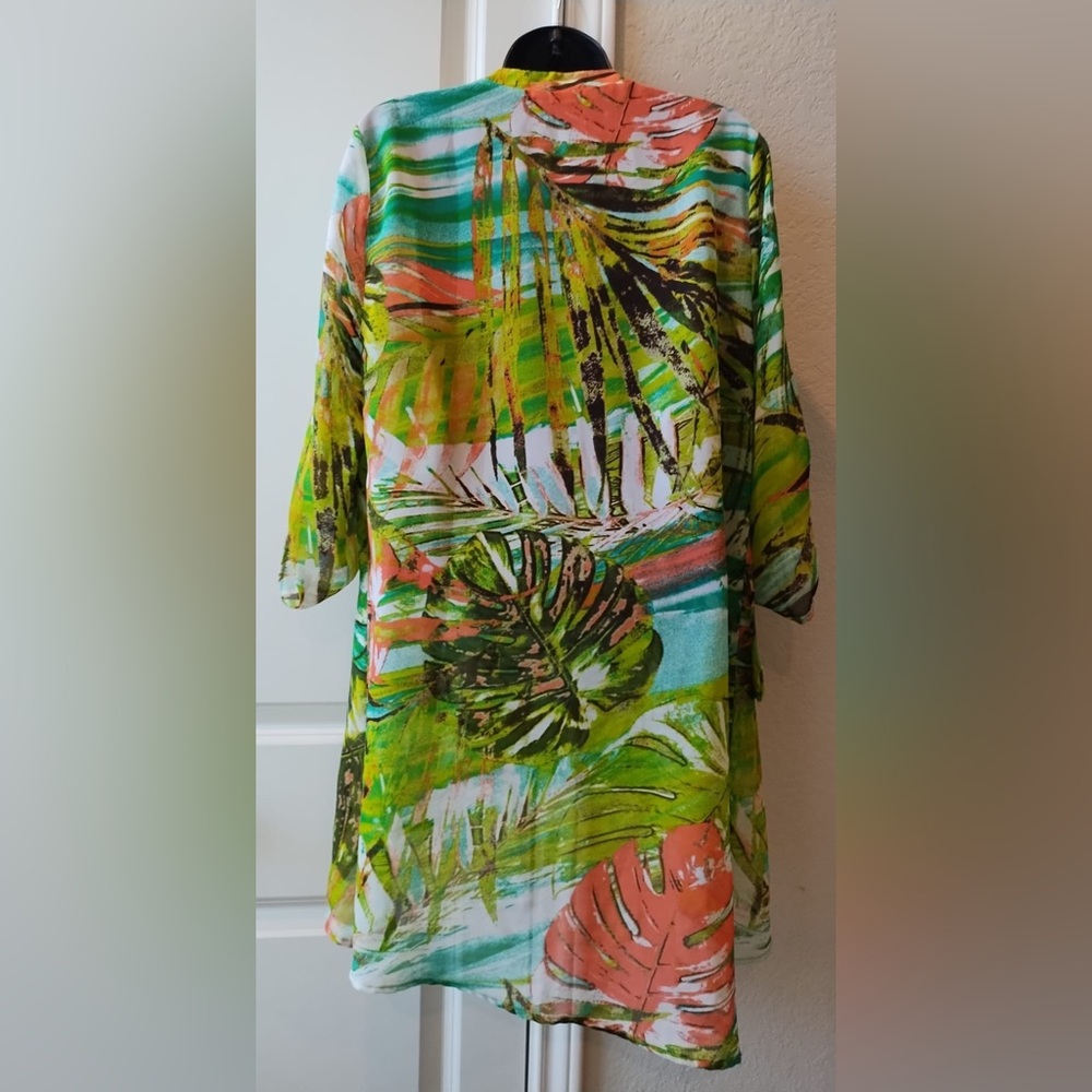 Cha Cha Vente Green Multi-Colored Split Neck 3/4 … - image 7